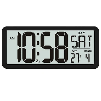 שעון קיר מרובע סדרה, 13.8 אינץ דיגיטלי ג ' מבו שעון מעורר, תצוגת LCD, רב-תפקודית, עיצוב משרד השולחן שחור