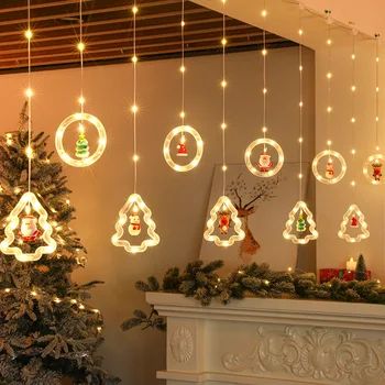 עץ חג המולד וילון פיות מחרוזת אור חיצוני עמיד למים הובילו טבעת לויה אורות בגינה מסיבת חתונה קישוט חלון