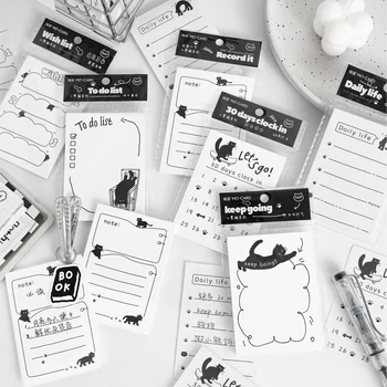 50 גיליונות שחור קטן קיטי סדרה פשוט Kawaii חתולים הודעה Memo Pad Creative DIY המדריך חומר עיצוב נייר מכתבים