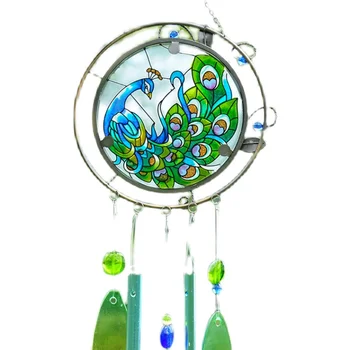 זכוכית צבעונית ציור צבע זכוכית טווס פעמוני רוח גן גינון תליון קיר קישוטים תלויים