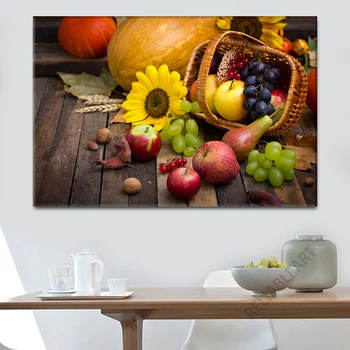 סתיו ירקות ופירות סל HD תמונות קנבס ציור פסטורלי בסגנון פוסטרים הדפסים עבור הסלון קישוט Cuadros
