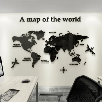 3D אקריליק בסגנון אירופאי מפת העולם קיר מדבקות קריסטל המראה מדבקות עבור המשרד ספת הטלוויזיה רקע קיר דקורטיביים טפטים