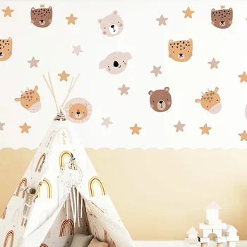 קריקטורה דוב ' ירפה הראש בקיר המדבקה משתלה התינוק חמוד כוכבים בעלי דפוס מדבקות קיר לילדים, חדר סלון אמנות קיר