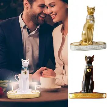 פמוטים מחזיקי המצרי פסל חתול חתול אלת שרף מחזיק נר בציר יצירתי, אלגנטי עיצוב הבית על השולחן השינה