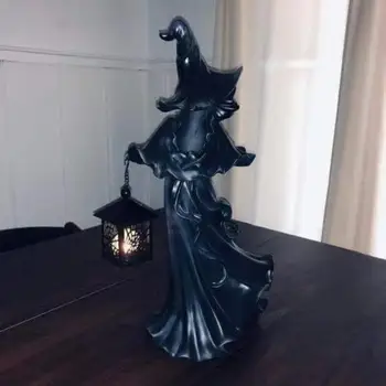 המכשפה פיסול המכשפה פסלון מנטל מפחיד מציאותי מכשפה ליל כל הקדושים קישוט ידידותי לסביבה שרף עיצוב שולחן עבור