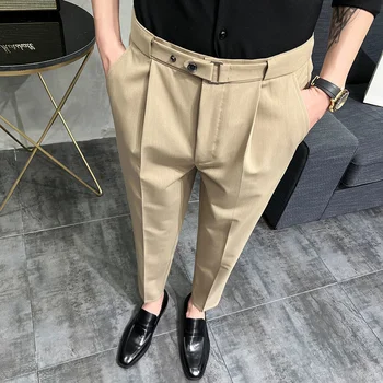 2022 האביב גברים מכנסיים הקוריאנית Slim Fit מזדמן באורך קרסול אופנת רחוב איכות גבוהה שחור שמלה אפורה חליפת המכנסיים אדם