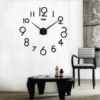 3D גדול שעון קיר מדבקה אקריליק שקט דיגיטלי גדול DIY דבק עצמי שעון קיר בעיצוב מודרני Hoom משרד קפה מקורה עיצוב