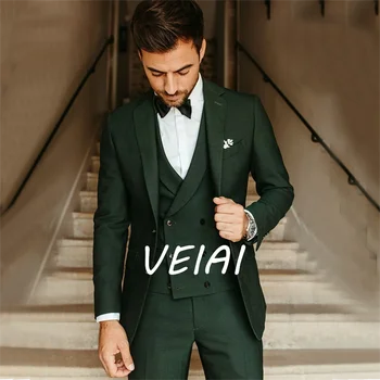ירוק יוקרה זכר חליפת קט טוקסידו השושבינים מחורצים דש אחת עם חזה רשמי מסיבת חתונה 3 חתיכה(ז ' קט+אפוד+מכנסיים)