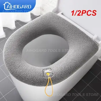 1/2PCS או בצורת אסלה בידה מכסה אמבטיה אסלה עם ידית Closestool רחיץ רך חורף חם שטיח משטח כרית