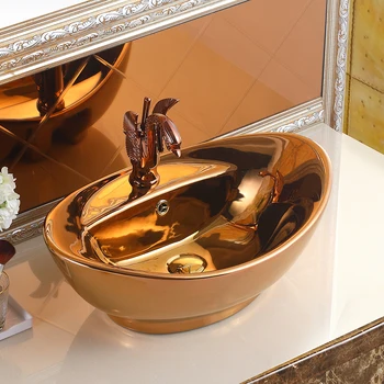 Yuanbao רוז זהב אגן אמנות קרמיקה אגן האירופי אסלה כיור כיור מודרני רטרו הכיור