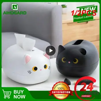 1/2PCS Kawaii חתול רקמות תיבת סלון מפית תיבת אחסון במטבח נייר מיכל שולחן העבודה מחזיק נייר טואלט לשירותים