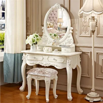 אירופה שידות יהירות השולחן עם מראה האיפור הלבן שולחן עם מגירות & שרפרף קטן מעץ שולחן איפור עבור חדר השינה