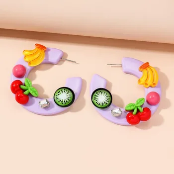 2023 חדש קוריאה אופנתי צבעוני אקרילי גיאומטריות מעגל פירות להשתלשל עגילים לנשים בוהו דובדבן, ענבים לב תליון תכשיטים.