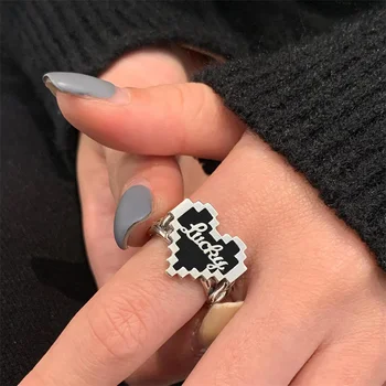 יצירתי, לב שחור טבעות לנשים אופנתי נקבה פתיחת Resizable טבעת תכשיטי בנות מסיבת בר מועדון לילה פאנק הטבעת מתנות