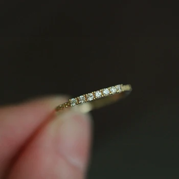 פחית S925 כסף סטרלינג מוערמים מיקרו טבעת עדינה בשורה אחת טבעת זירקון מינימליסטי דק מעגל עבור נשים מתנות הפתעה