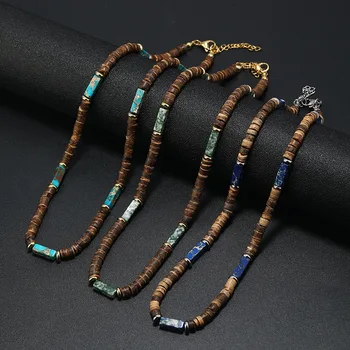 וינטג ' בוהמי הקיץ תכשיטים בסגנון אתני תכשיטים חום קוקוס קליפת עץ חרוזי אבן טבעית שרשרת תכשיטי גברים