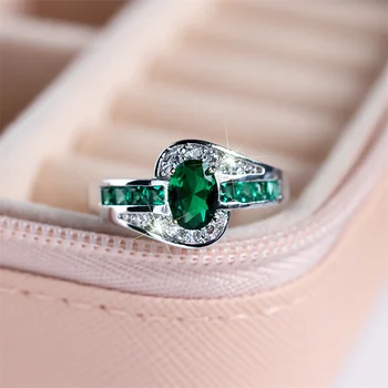 יוקרה נשית לבן ירוק אבן קריסטל טבעת קסם צבע כסף טבעות נישואין לנשים פרח כלה זירקון את טבעת האירוסין.