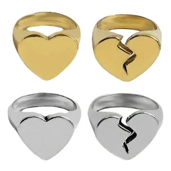 רטרו פאנק אוהבת את הטבעת לאישה בציר צבע זהב שבור לב הטבעת הסגנון מגניב