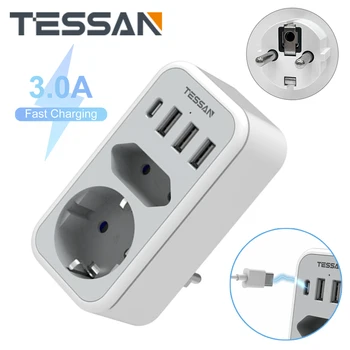 TESSAN האיחוד האירופי רב תקע החשמל לשקע חשמל עם 2 שקעי AC יציאות USB 3 & 1 סוג C Plug 6 ב 1 השקע בקיר מפצל עבור המשרד הביתי