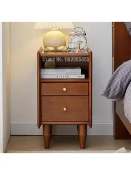 נורדי מעץ מלא שולחן ליד המיטה מודרני מינימליסטי חדר השינה אולטרה צר, שולחן ליד המיטה פשוט ליד המיטה ארון לאחסון קטן