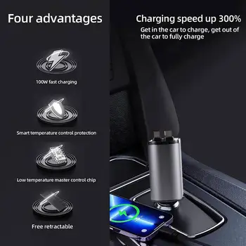 4 ב 1 מטען לרכב USB Type C כבל לאייפון Huawei Samsung מהר תשלום חוט מצית מתאם D4R3