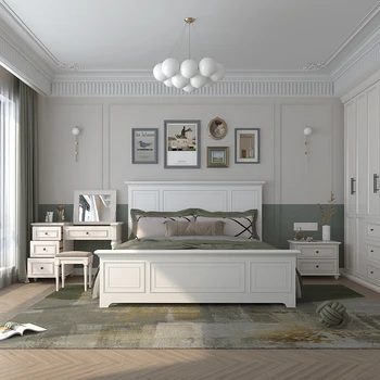 חדר השינה מעץ מלא מיטה מעץ, מיטה מיטה זוגית חדר שינה מודרני