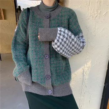 נשים אפודות החורף הלו סרגה סוודר 2021 משובח עבה, סוודרים, מעיל ארוך שרוול יחיד עם חזה מגשר