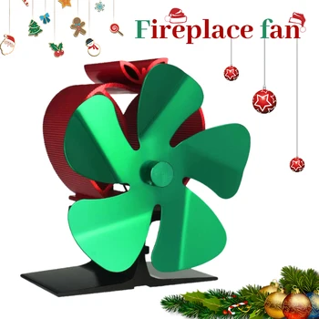 Mini 5 להב חום התנור מופעל על מאוורר קטן האח אוהד יומן עץ צורב חורף חם Eco-מאוורר מאוורר שקט חג המולד ירוק לקישוט