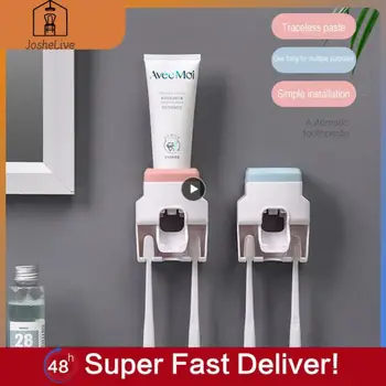 2/4/6PCS מתקן משחת שיניים אוטומטי על הקיר מחזיק מברשת שיניים אגרוף חינם עצלן מסחטת משחת שיניים ביתיים שירותים