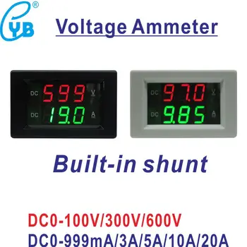 משלוח חינם LED דיגיטלי מד הזרם מודד DC 0-100V 300V 600V DC מתח הנוכחי מטר DC 0-999mA 3A 5A 20A 10A אמפר מטר