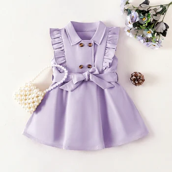 2023 פעוטות בנות בגדי התינוק אביב מעילי שמלה התינוק דש חצאית אפוד הנסיכה בשמלות 0-3 שנים ילדים סתיו שמלות