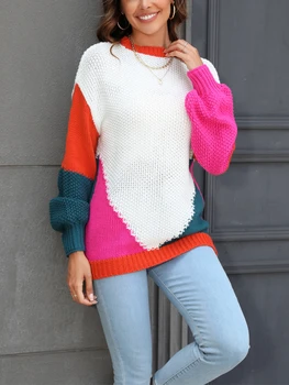 סוודרים לנשים 2023 אופנה קוריאנית חדשה סתיו חורף לבן Kintted חם שרוול ארוך העליון Pullovers חופשי מנופחים סוודר