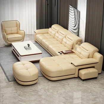 MINGDIBAO מודרני ספה פינתית להגדיר עם מחזיק כוסות, USB, מתכווננות משענות הראש & Bluetooth רמקול הספה בסלון עם שרפרפים