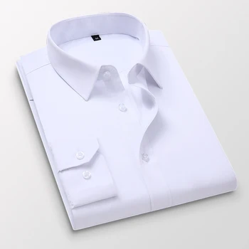 גברים מוצק צבע עסקים חולצה אופנה מזדמן רזה לבן ארוך שרוול החולצה גברי מותג בגדים חולצה לבנה, בגדי גברים