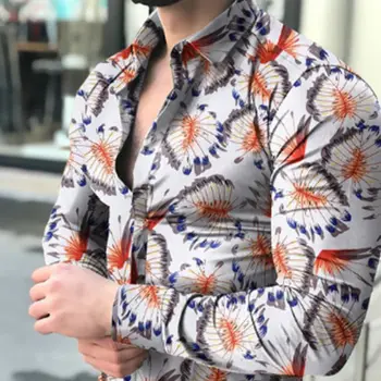 האופנה גברים של שירט אור יוקרה שרוול ארוך בצורת פרח העליון Slim Fit כפתור רופף החולצה של הגברים הכדור מסיבת החולצה S-6XL