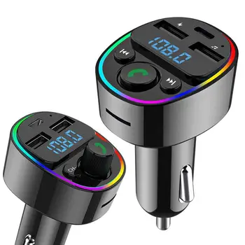 Bluetooth 5.0 משדר FM דיבורית לרכב רדיו אפנן נגן MP3 משטרת USB כפול סופר טעינה מהירה מתאם עבור המכונית.