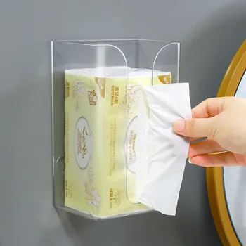 שקוף קיר רכוב רקמות תיבת הדבקה עצמית ללא מסמרים מלבני מפית תיבת אחסון אמבטיה מטבח מכונת רקמה