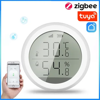 Tuya Zigbee טמפרטורה ולחות, בקר חיישן מד מקורה לחות מדחום עם תצוגת LCD עבור בית חכם