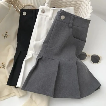 קפלים החצאית נשים Y2k Harajuku לבן חצאית עיפרון מדים בטיחות המכנסיים בקיץ מוצק צבע מתוק מיני Kawaii חצאיות Faldas