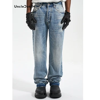 UncleDonJM שטף וינטג 'ינס גברים ברחוב Y2k ג' ינס גברים יוקרה בג 'ינס במצוקה מטען אופנת רחוב ג' ינס מכנסי ג ' ינס גברים J