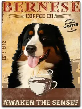 פח צלחת סימן בציר Bernese ההר כלב קפה Co לעורר את החושים סימנים וינטג ' סימנים רטרו שלט אלומיניום לבית