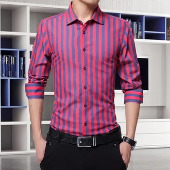 Mens חולצות פסים אופנה חולצה עם שרוולים ארוכים בסגנון קוריאני סלים חולצה עסקי מזדמן גברים מגמה חולצה בתוספת גודל 5XL