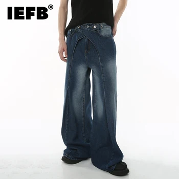 IEFB מגמה של גברים באגי ג 'ינס וינטג' טלאים רחב רגל סרבל מכנסיים בסגנון קוריאני נישה עיצוב חופשי משולבים ז ' אן מכנסיים 9C2013