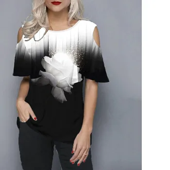 נשים אופנה פרחוניים 3D מודפס O-צוואר חולצת העליון 2023 הקיץ החדש חלול החוצה שרוול קצר חולצות מזדמנים חופשי Tshirts S-5xl