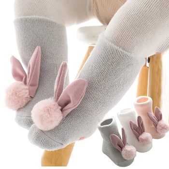 עבה טרי גרביים לתינוק פעוט גרביים פונפון ארנב החלקה היילוד גרביים ילדים קומה הגרביים שומרים על חום תינוקות, נעלי בית, גרביים