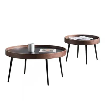עץ מלא קפה בצד השולחן הסגלגל שולחן אוכל סקנדינבי מודרני אסתטי בחדר השינה רהיטים רב תכליתיים ניידים מסה