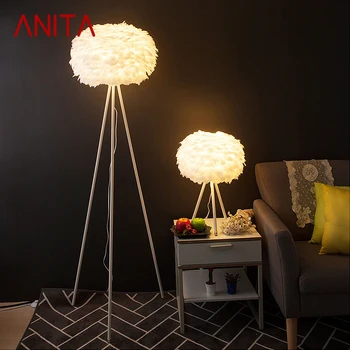 אניטה נורדי נוצה מנורת רצפה רומנטי אמנות המשפחה חיה בנות חדר שינה יצירתיות LED דקורטיבי עומד אור