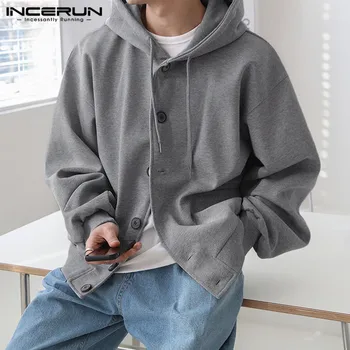 נאה גם התאמה לכל היותר INCERUN Mens מוצק רפויים המכוסה על כפתור עיצוב סוודר מזדמנים זכר חם מכירת חולצות S-5XL