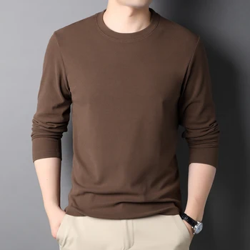COODRONY של גברים נוחים באיכות גבוהה עם שרוולים ארוכים בסיס דק סוודר חולצה צוואר עגול מוצק צבע אופנתי העליון L001