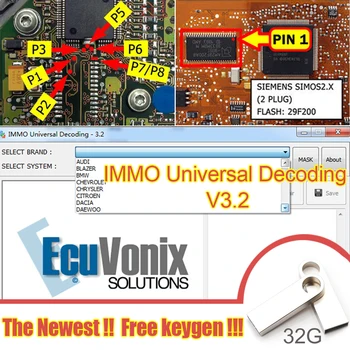 EcuVonix IMMO אוניברסלי פענוח v3.2 הסר IMMO קוד של ECU+סדק ללא הגבלה להתקין תוכנת אבחון רכב הקישור 32GB USB